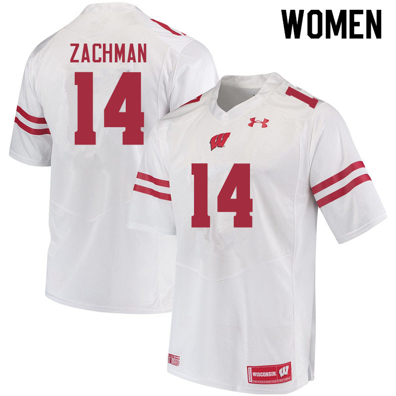 Wisconsin Badgers Women's #14 Preston Zachman NCAA Under Armour Authentic White College Stitched Football Jersey UX40I40JK